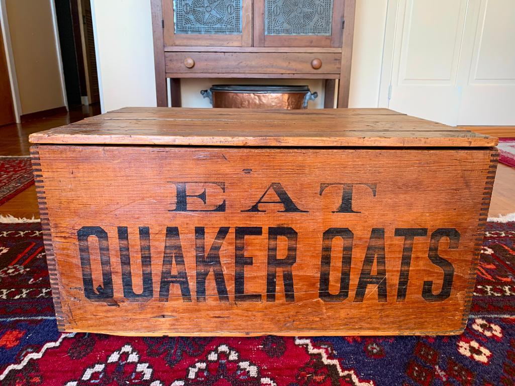 Antique Quaker Oats Wood Crate. This is 12" T x 25.5" W x 18.5" D - As Pictured