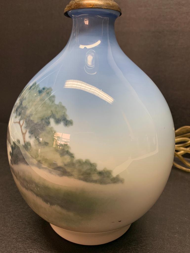 Royal Copenhagen Porcelain Lamp w/Cottage Design. This is 13" Tall - As Pictured