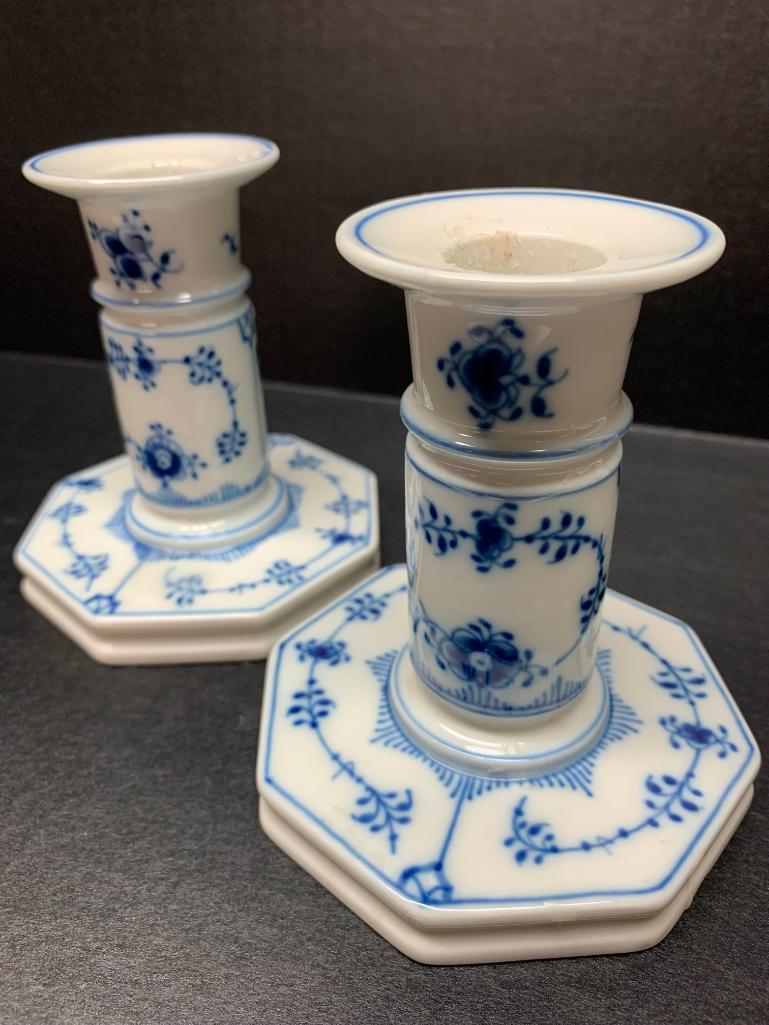 Royal Copenhagen Pair of Porcelain Candle Stick Holders. They are 4.5" Tall - As Pictured