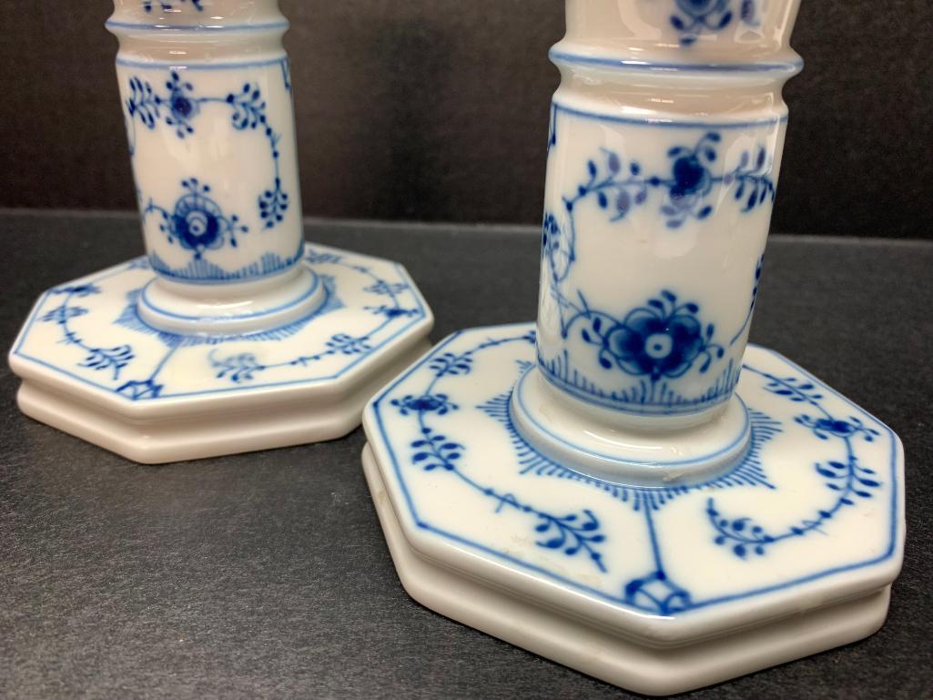 Royal Copenhagen Pair of Porcelain Candle Stick Holders. They are 4.5" Tall - As Pictured
