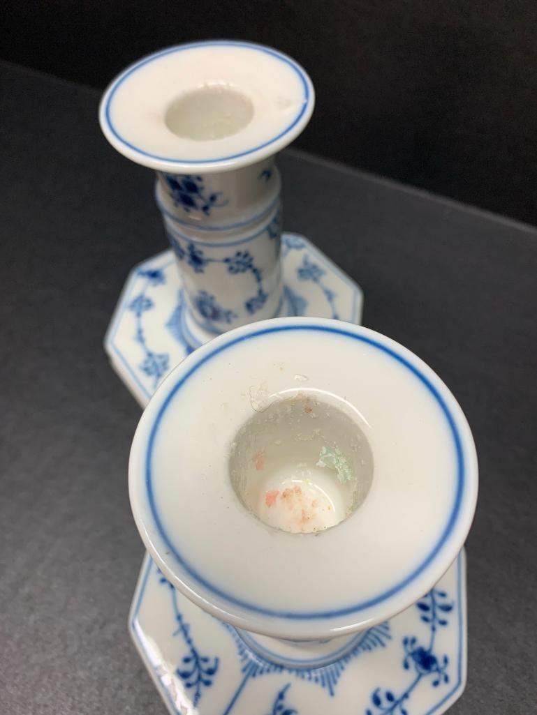 Royal Copenhagen Pair of Porcelain Candle Stick Holders. They are 4.5" Tall - As Pictured