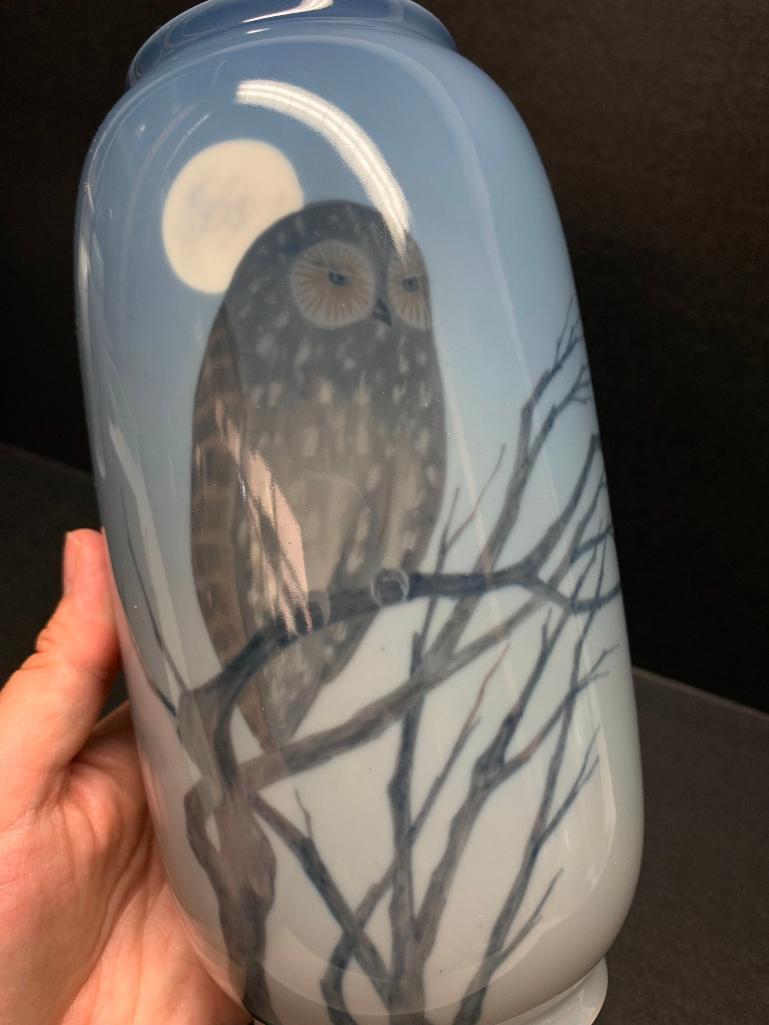 Royal Copenhagen Porcelain Vase w/Owl Design. This is 8" Tall - As Pictured