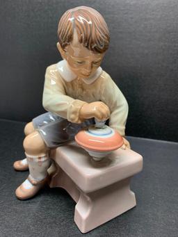 Dahl-Jenson Copenhagen Porcelain Figurine "Boy w/Top". This is 7.5" Tall - As Pictured