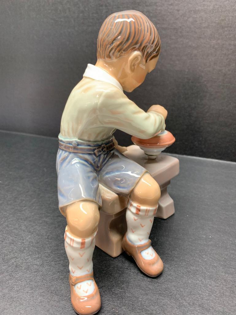 Dahl-Jenson Copenhagen Porcelain Figurine "Boy w/Top". This is 7.5" Tall - As Pictured