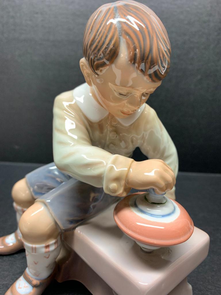 Dahl-Jenson Copenhagen Porcelain Figurine "Boy w/Top". This is 7.5" Tall - As Pictured