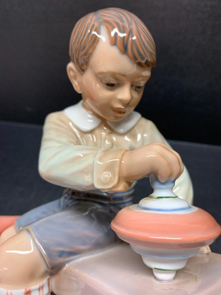 Dahl-Jenson Copenhagen Porcelain Figurine "Boy w/Top". This is 7.5" Tall - As Pictured