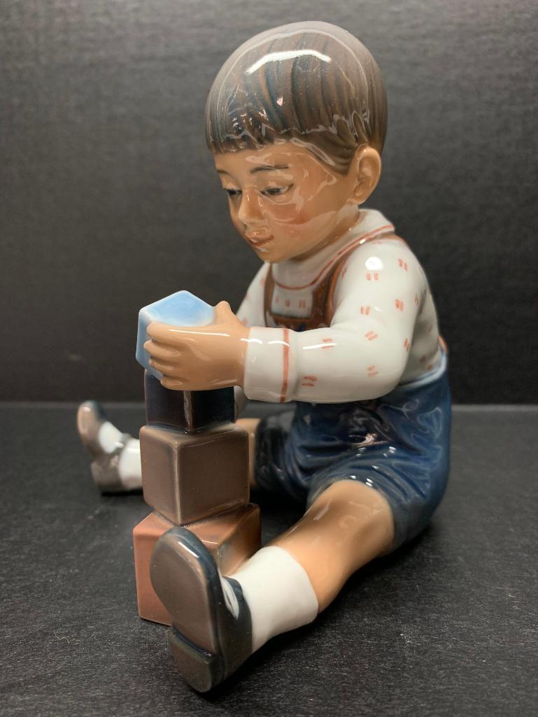 Dahl-Jenson Copenhagen Porcelain Figurine "Boy w/Blocks". This is 5.5" Tall - As Pictured