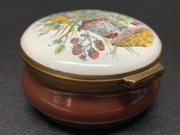 Crummles & Co Handpainted Enamel Porcelain Trinket Box w/Mushroom Design. Made in England