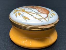 Crummles & Co Handpainted Enamel Porcelain Trinket Box w/Field Mouse Design. Made in England