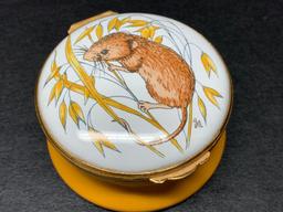 Crummles & Co Handpainted Enamel Porcelain Trinket Box w/Field Mouse Design. Made in England