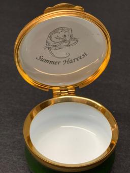 Crummles & Co Handpainted Enamel Porcelain Trinket Box w/Mice Design. Made in England