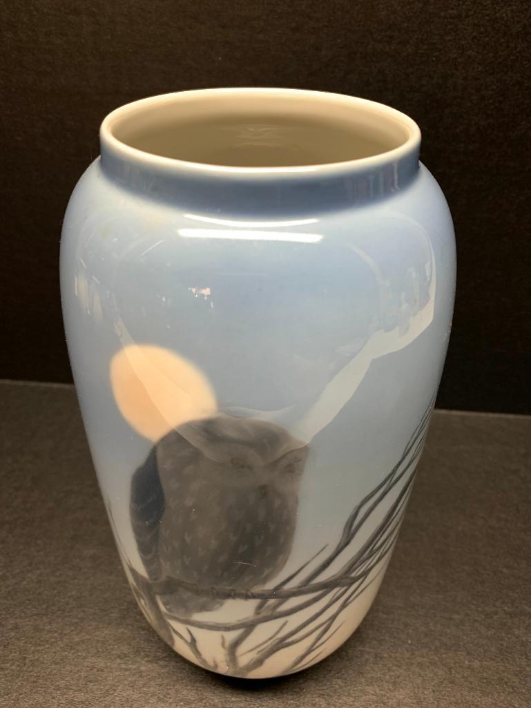 Royal Copenhagen Porcelain Vase w/Owl Design. This is 8" Tall - As Pictured