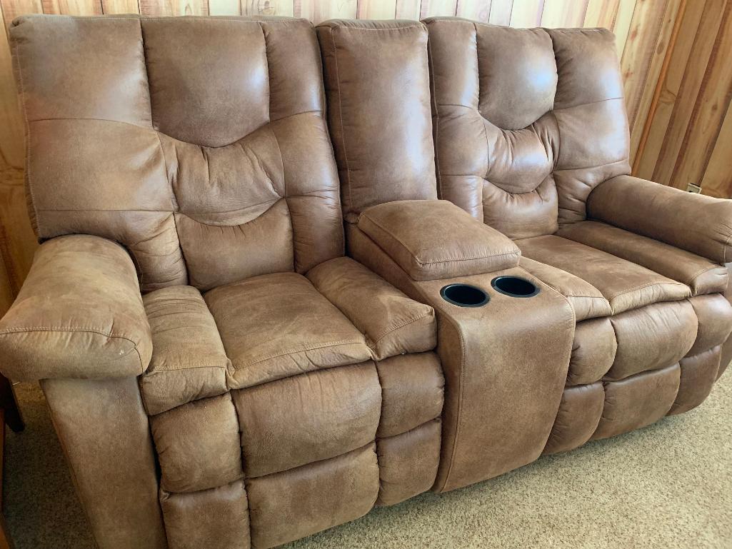 Oversized Faux Leather Double Recliner w/Cup Holders. This is 42" T x 78" L x 33" D - As Pictured.