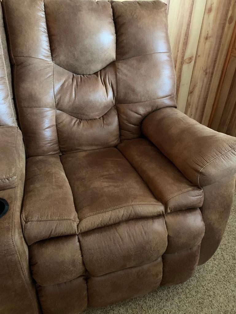 Oversized Faux Leather Double Recliner w/Cup Holders. This is 42" T x 78" L x 33" D - As Pictured.