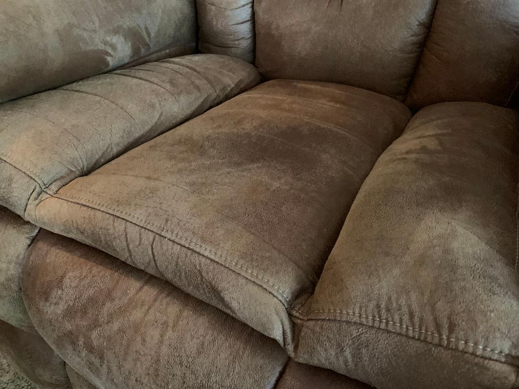 Oversized Faux Leather Double Recliner w/Cup Holders. This is 42" T x 78" L x 33" D - As Pictured.