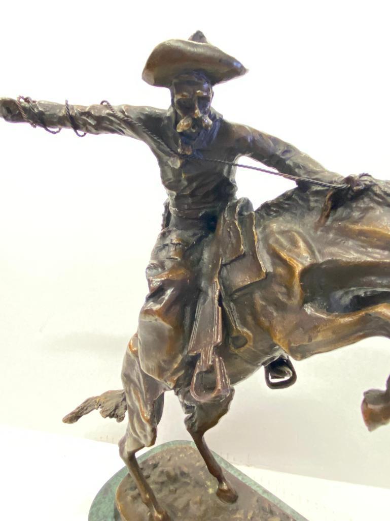 Frederic Remington Bronze Statue "Bronco Buster" Sculpture & Signed. This is 13" Tall - As Pictured