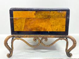 Wood Inlay Jewelry Box w/Metal Stand . This is 6.5" T x 12" W - As Pictured