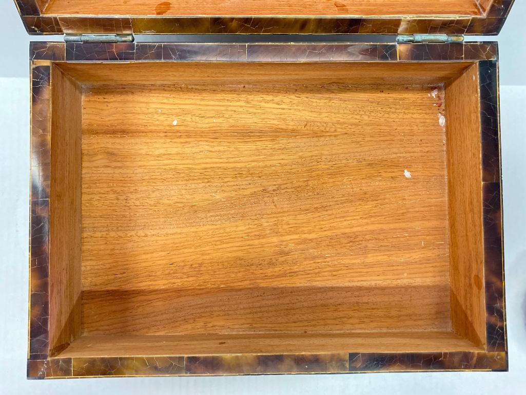 Wood Inlay Jewelry Box w/Metal Stand . This is 6.5" T x 12" W - As Pictured