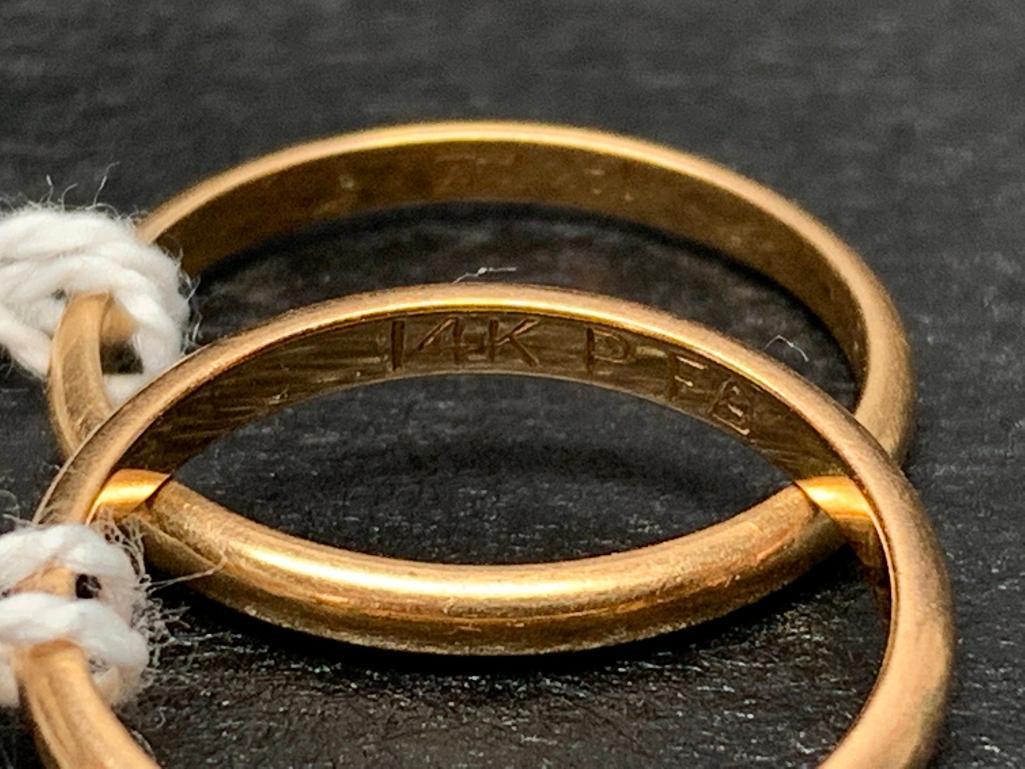 Pair of 14 KT Gold Band Rings. The Weight is 1 Gram - As Pictured