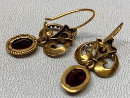 14 K Gold Genuine Garnet Earrings (January Birthstone) The Weight is 5.7 Grams - As Pictured