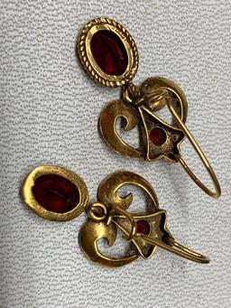 14 K Gold Genuine Garnet Earrings (January Birthstone) The Weight is 5.7 Grams - As Pictured