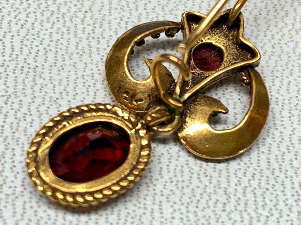 14 K Gold Genuine Garnet Earrings (January Birthstone) The Weight is 5.7 Grams - As Pictured