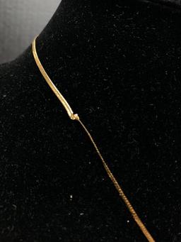 14 K Italian Gold Herringbone Chain w/Diamond Cross Charm Weight -3.5 grams - As Pictured