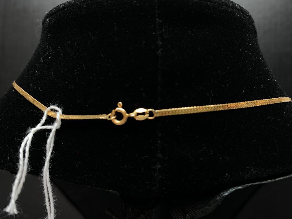 14 K Italian Gold Herringbone Chain w/Diamond Cross Charm Weight -3.5 grams - As Pictured