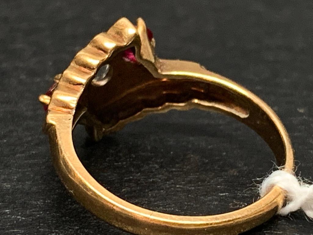 10 K Gold Diamond & Ruby Ring. The Weight is 3 Grams - As Pictured