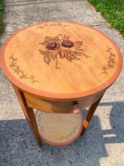 Small 2 Tier Side Table w/Rose Detail & Drawer. This is 24" T x 14" in Diameter - As Pictured