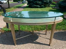 Wood Side Oval Desk with Raised Glass Top. This is 33" T x 59" L x 30" W - As Pictured