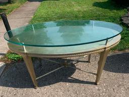 Wood Side Oval Desk with Raised Glass Top. This is 33" T x 59" L x 30" W - As Pictured