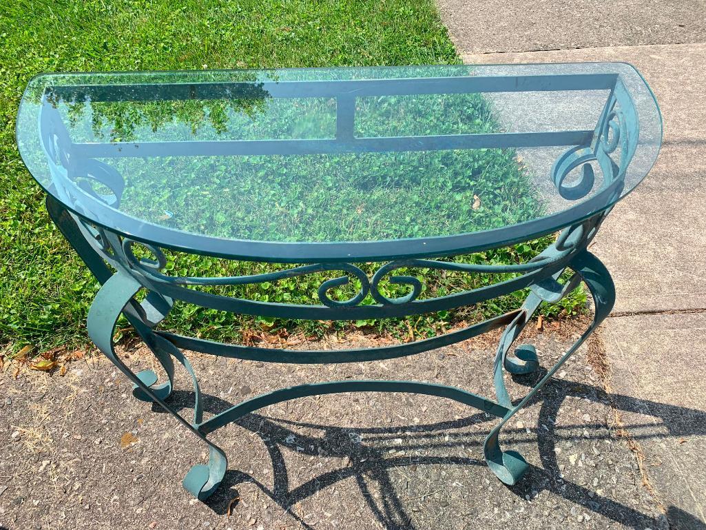 Metal & Glass Half Table. This is 27" Tall x 31" L x 14" D - As Pictured