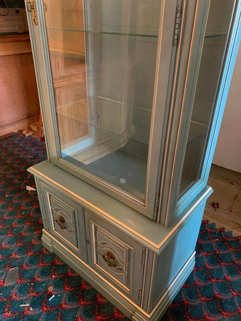 Wood Curio w/Glass Shelves & Bottom Double Door Cabinet. This is 74" T x 28" W x 16" D - As Pictured