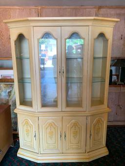 2 Piece Wood China Hutch w/Glass Shelves. This is 75" T x 52" W x 16" D - As Pictured