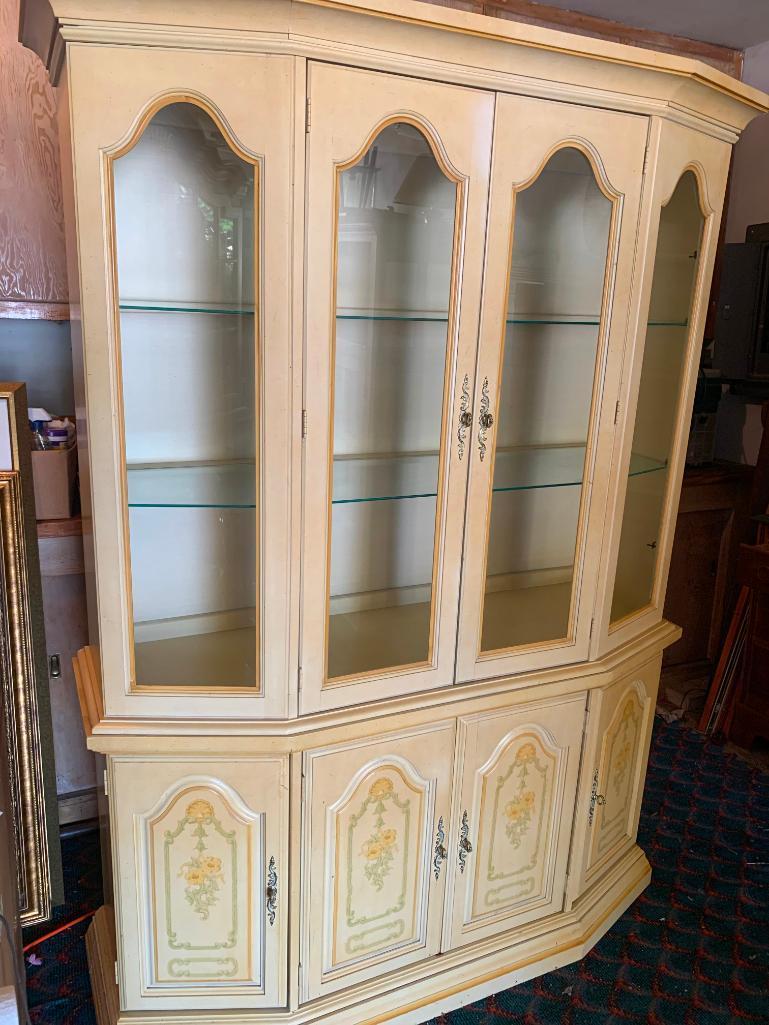 2 Piece Wood China Hutch w/Glass Shelves. This is 75" T x 52" W x 16" D - As Pictured