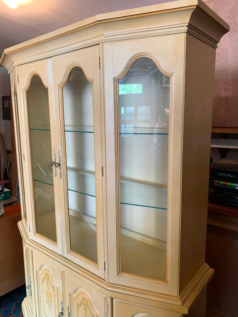 2 Piece Wood China Hutch w/Glass Shelves. This is 75" T x 52" W x 16" D - As Pictured