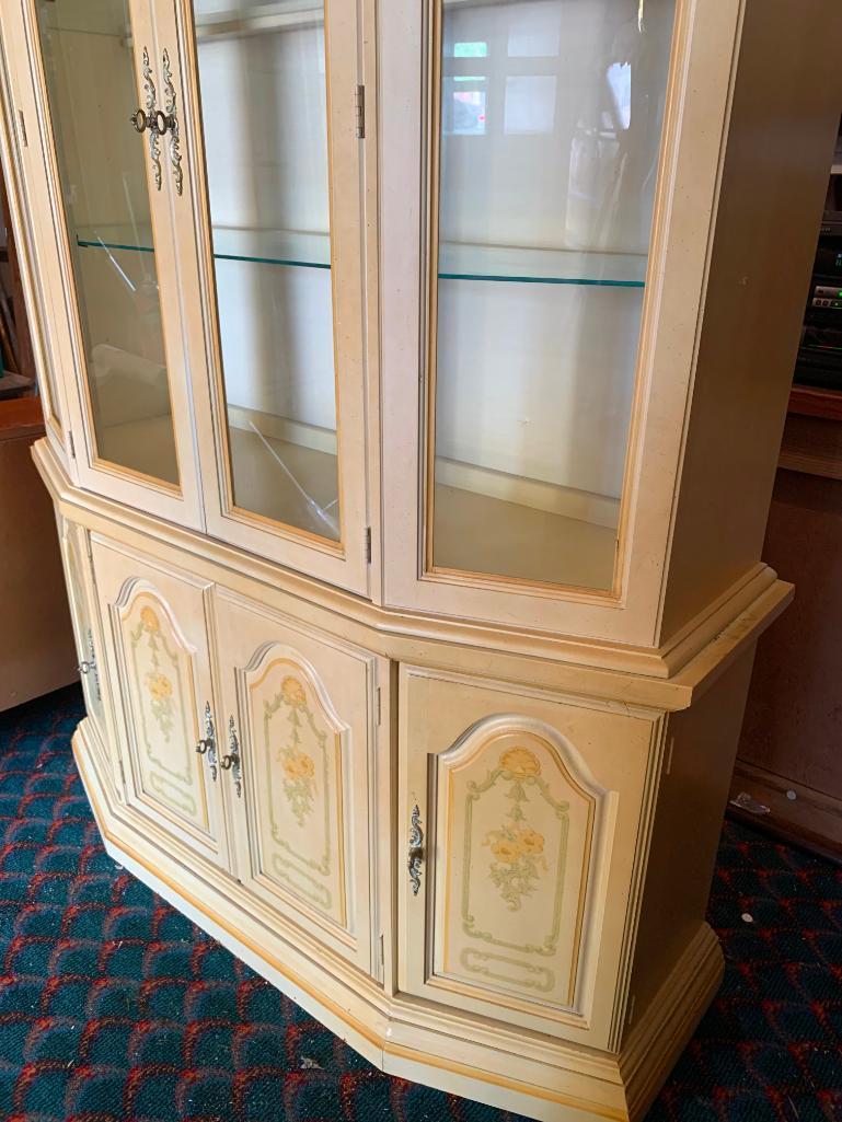 2 Piece Wood China Hutch w/Glass Shelves. This is 75" T x 52" W x 16" D - As Pictured