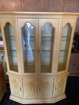 2 Piece Wood China Hutch w/Glass Shelves. This is 75" T x 52" W x 16" D - As Pictured