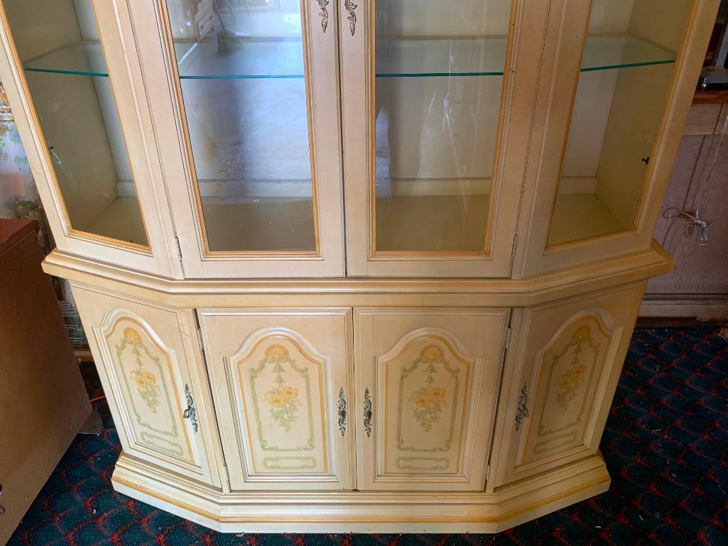 2 Piece Wood China Hutch w/Glass Shelves. This is 75" T x 52" W x 16" D - As Pictured
