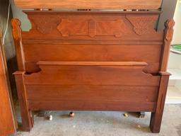 Antique Wood Headboard (48" T x 58" W), Footboard (31" T x 58" W) & Rails - As Pictured