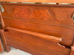 Antique Wood Headboard (48" T x 58" W), Footboard (31" T x 58" W) & Rails - As Pictured