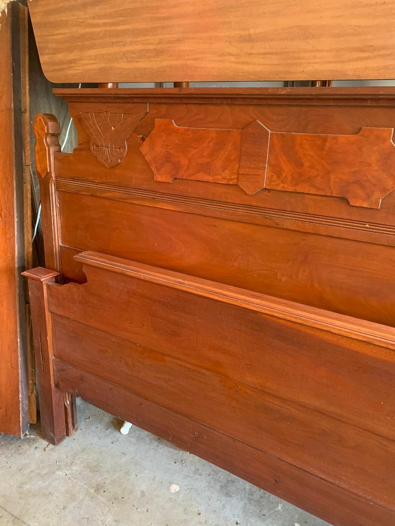 Antique Wood Headboard (48" T x 58" W), Footboard (31" T x 58" W) & Rails - As Pictured
