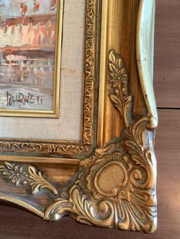 15.5" x 13.5" Ornate Gold Frame w/Euopean Oil Canvas. This is Signed - As Pictured