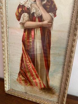 30" x 15" Framed Antique Print "Meditation" - As Pictured