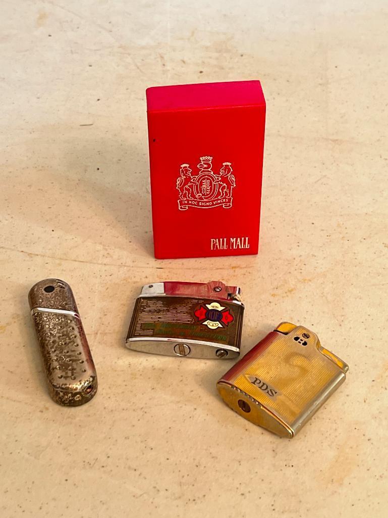 Misc Lot Incl. Vintage Pall Mall Cigarette Pack Plastic Holder & 3 Butane Lighters. One by Seabury