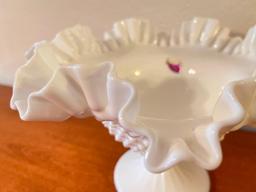 Fenton Ruffled Top Hob Nail Raised Candy Dish. This is 6.5" T x 10" in Diameter - As Pictured