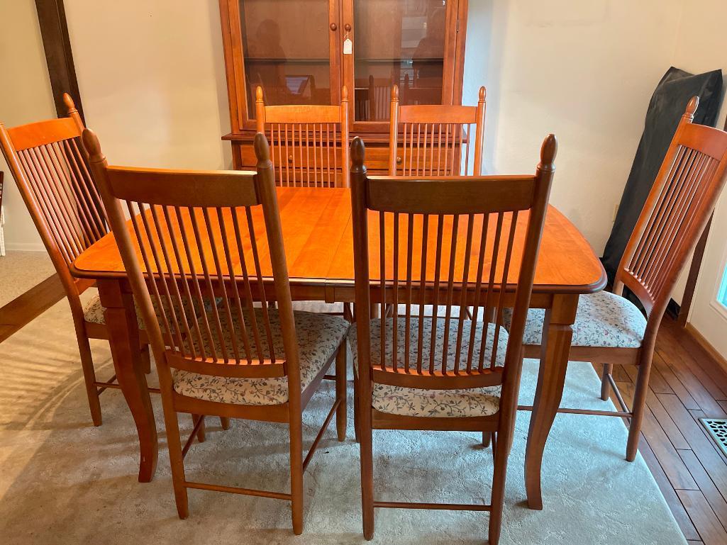 Dining Table w/Leaf & 6 Chairs Made in Canada. The Table is 30" T x 60" L x 39" W - As Pictured