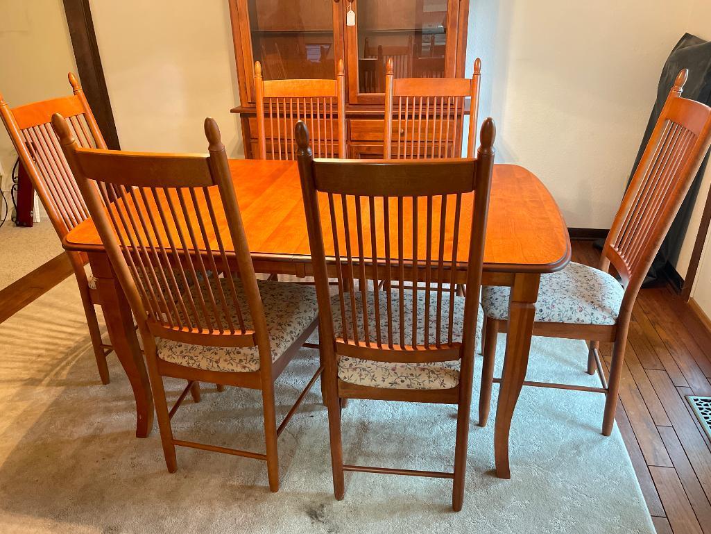 Dining Table w/Leaf & 6 Chairs Made in Canada. The Table is 30" T x 60" L x 39" W - As Pictured