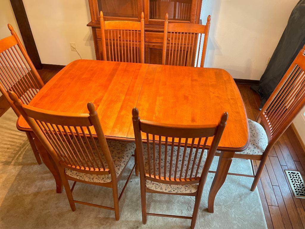 Dining Table w/Leaf & 6 Chairs Made in Canada. The Table is 30" T x 60" L x 39" W - As Pictured